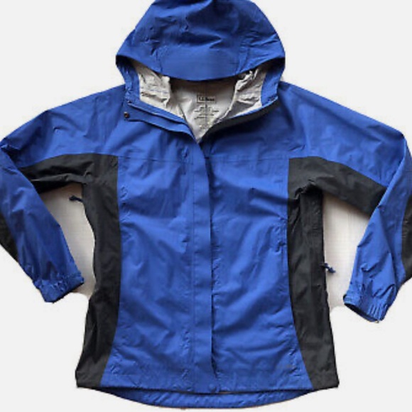 L.L. Bean Rain Jacket Womens Blue Black Windbreaker Hooded Light Size Small - Picture 14 of 14